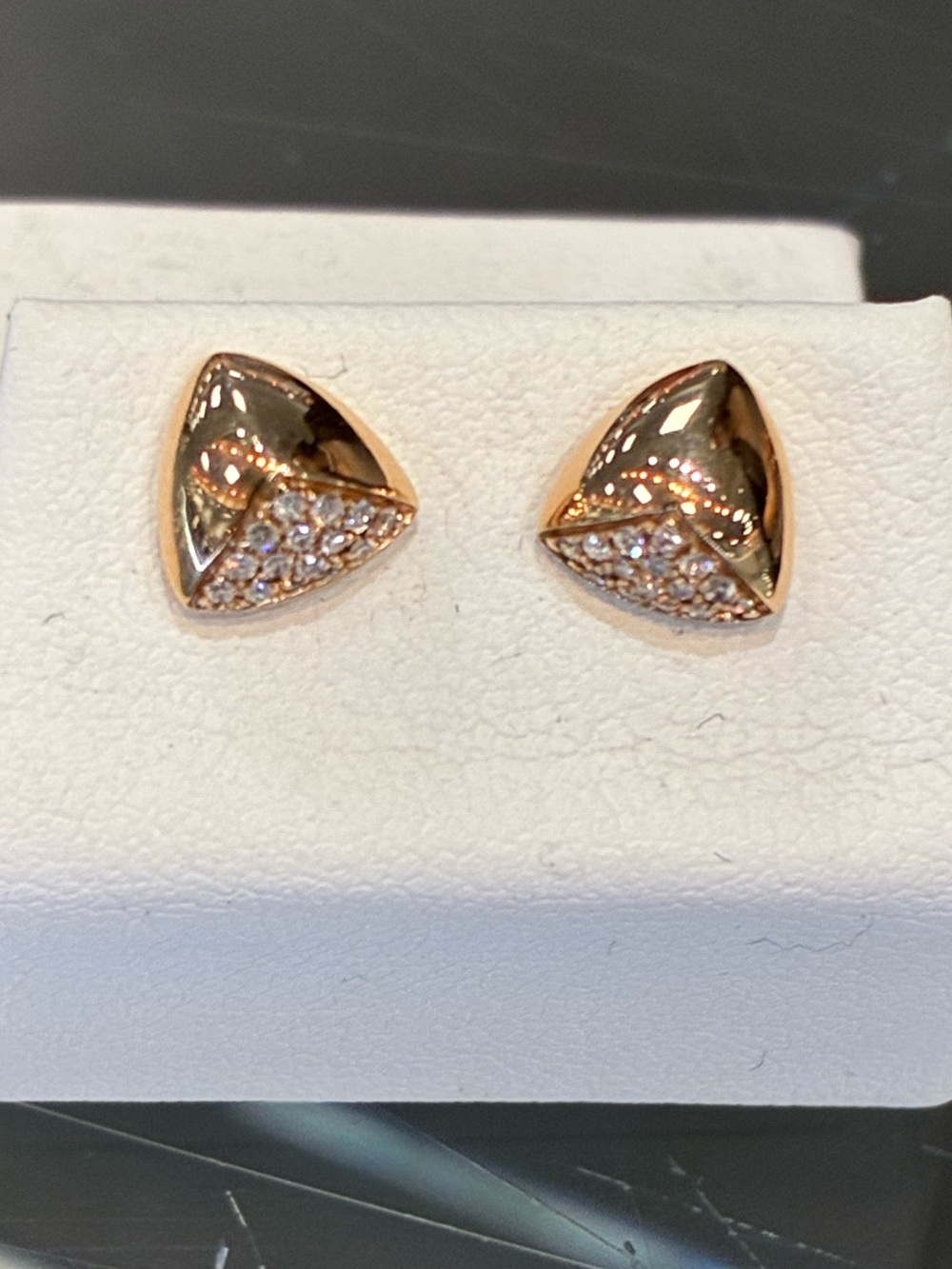 Elegant 14K Rose Gold Pavé Diamond Triangle Stud Earrings | Fine Jewelry